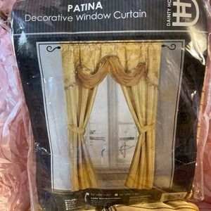 REDUCED New Patina Decorative Drapes with Attached Valance Gold $14.00 pair!
